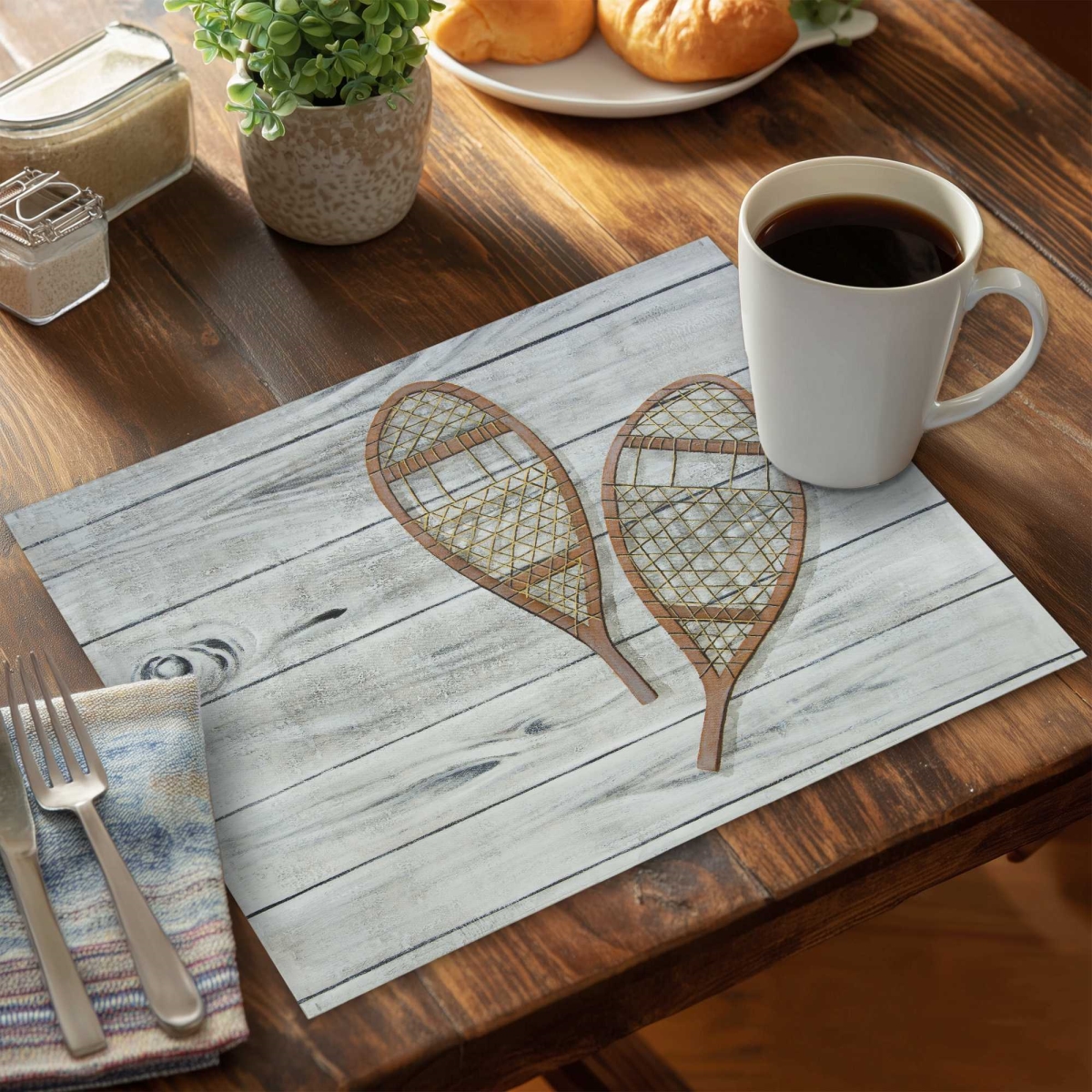 Picture of Begin Home Decor C4PP1418R2R3YZ 14 x 18 in. Snowshoes Polyester Placemat - Stylish Home Decor Accent - Set of 4