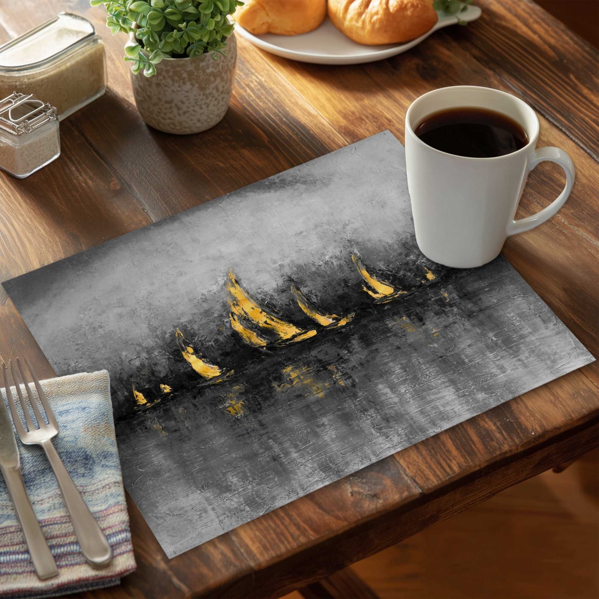 Picture of Begin Home Decor C4PP1418TAIVOM 14 x 18 in. Gold Sailboats Polyester Placemats - Elegant Home Decor - Set of 4