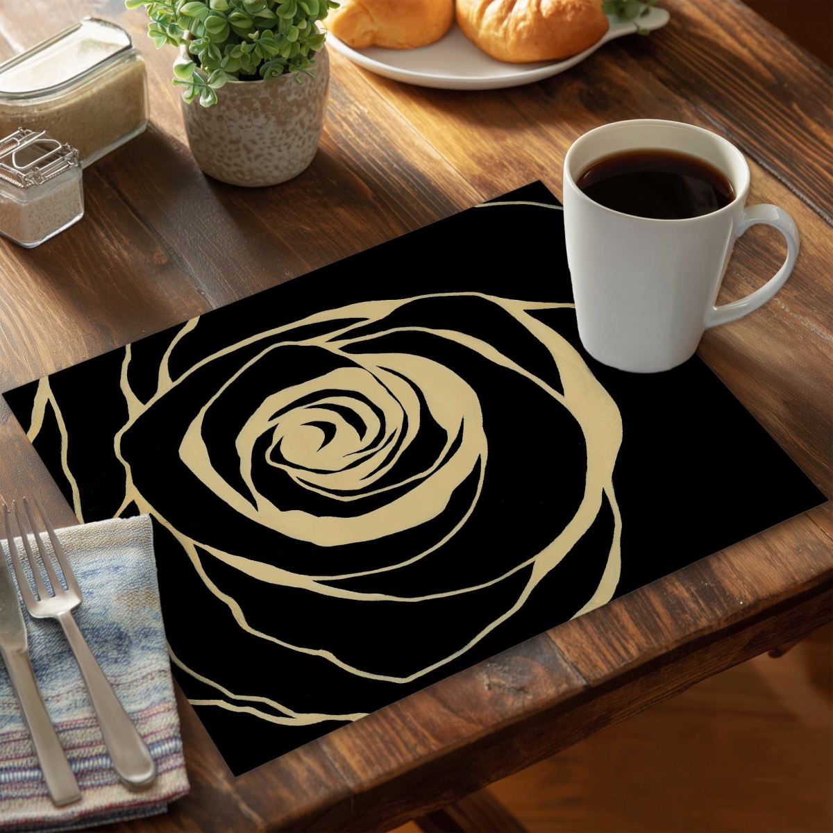 Picture of Begin Home Decor C4PP1418TQVHDT 14 x 18 in. Black Rose Polyester Placemat - Elegant Home Decor Accessory - Set of 4