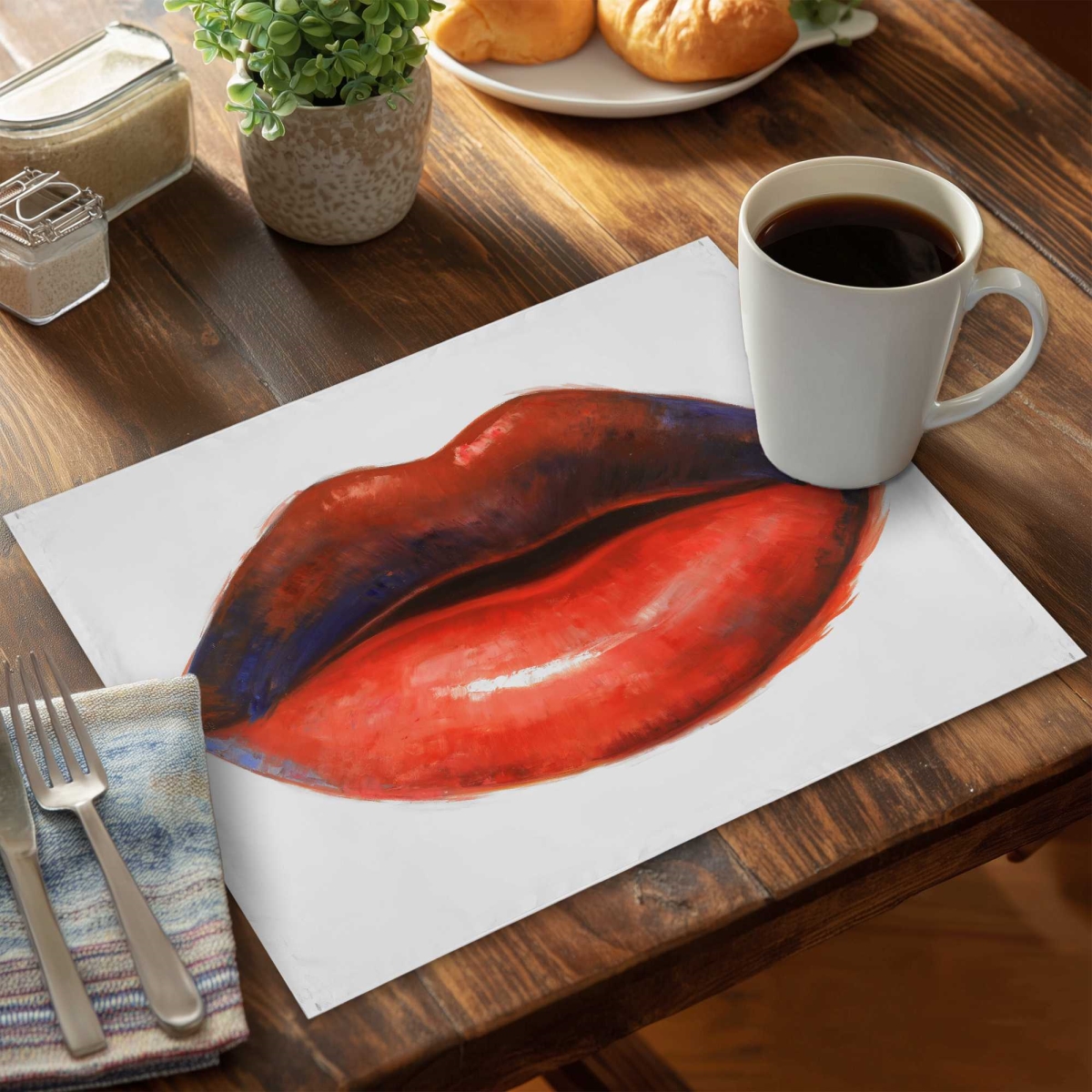 Picture of Begin Home Decor C4PP1418UDS00K 14 x 18 in. Red Lipstick Polyester Placemat - Stylish Home Decor Item - Set of 4
