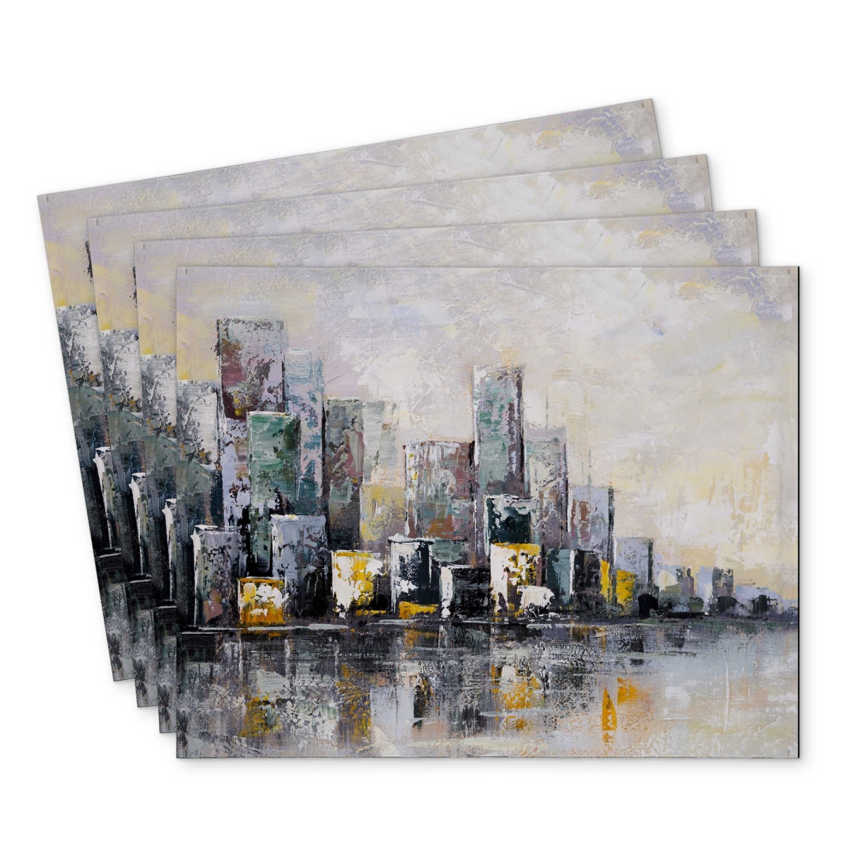 Picture of Begin Home Decor C4PP1418YS6EXA 14 x 18 in. Abstract Cityscape in the Morning - Polyester Placemat - Set of 4