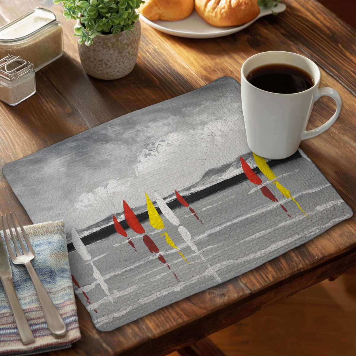 Picture of Begin Home Decor C6BP14180EM89Q 14 x 18 in. Sailing on the Lake Braided Polyester Placemat - Set of 6