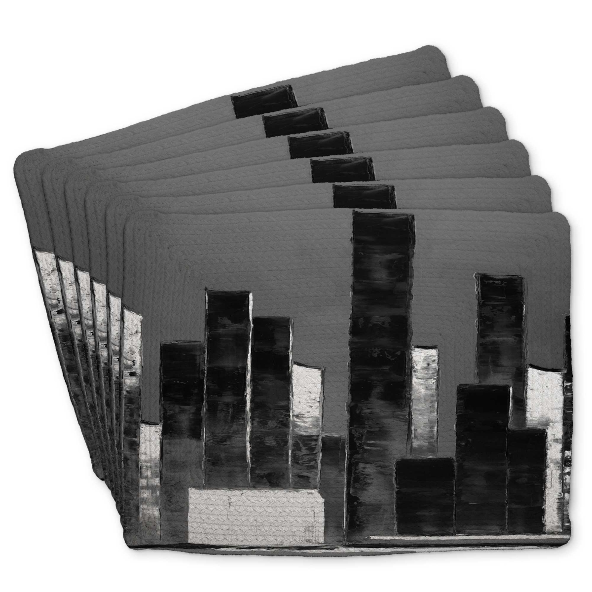 Picture of Begin Home Decor C6BP14180U4CGS 14 x 18 in. Abstract Black & White Buildings Braided Polyester Placemat - Set of 6