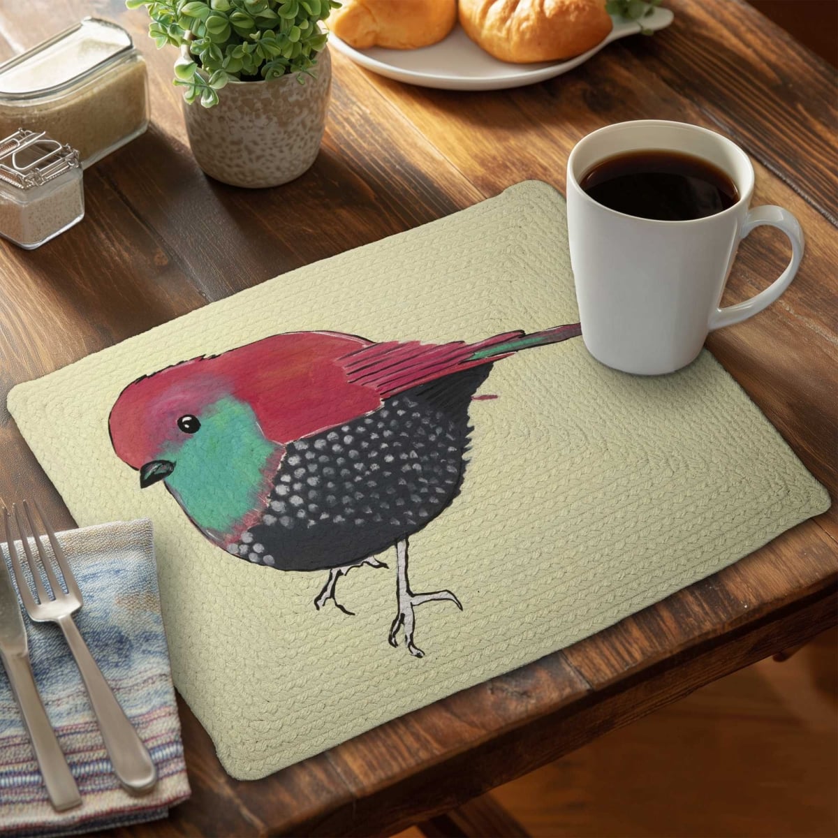 Picture of Begin Home Decor C6BP141837CAL1 14 x 18 in. Little Purple Bird Illustration - Braided Polyester Placemat - Set of 6