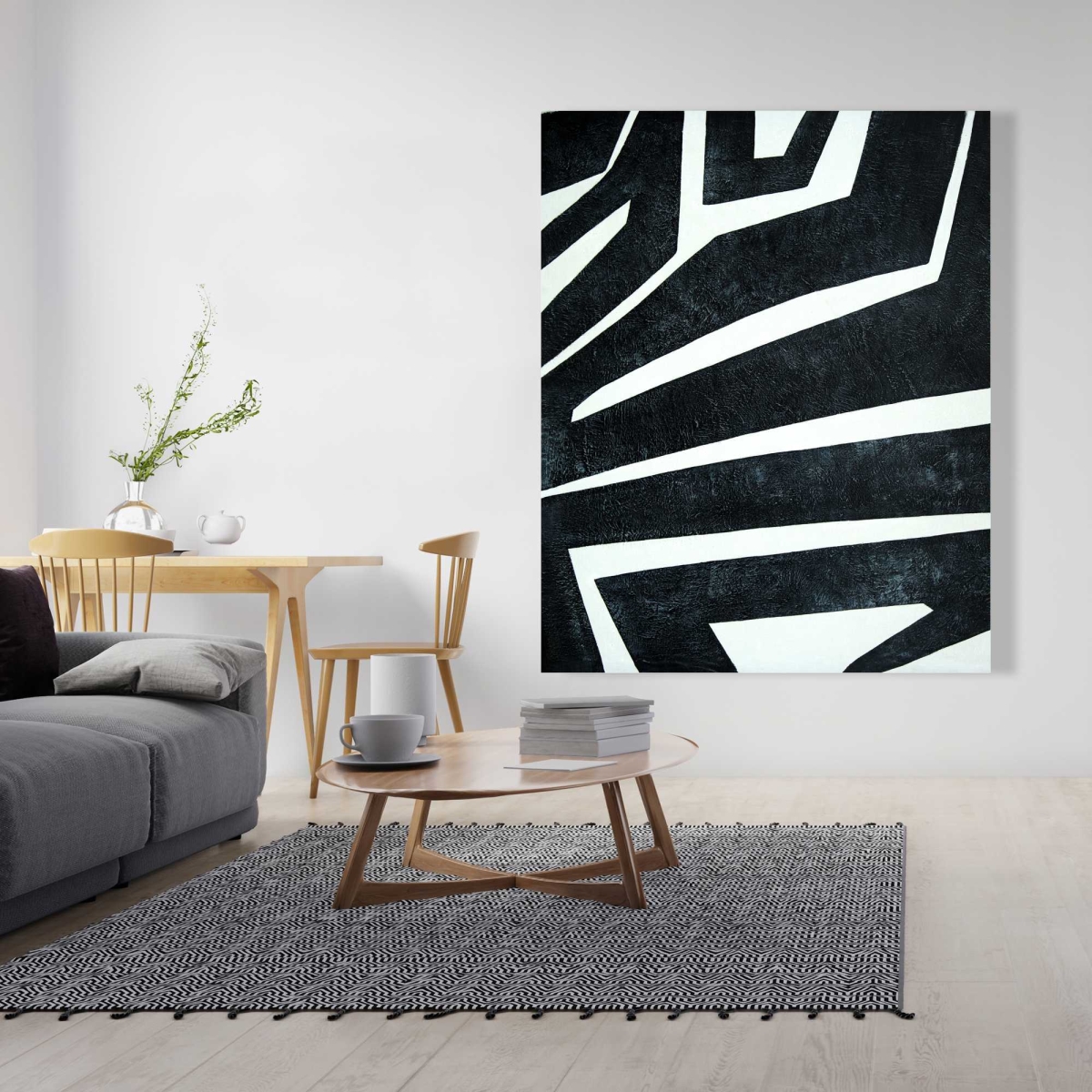 C1RC4860X010IJ 48 x 60 in. Labyrinth - White Abstract Canvas Art for Home Decor