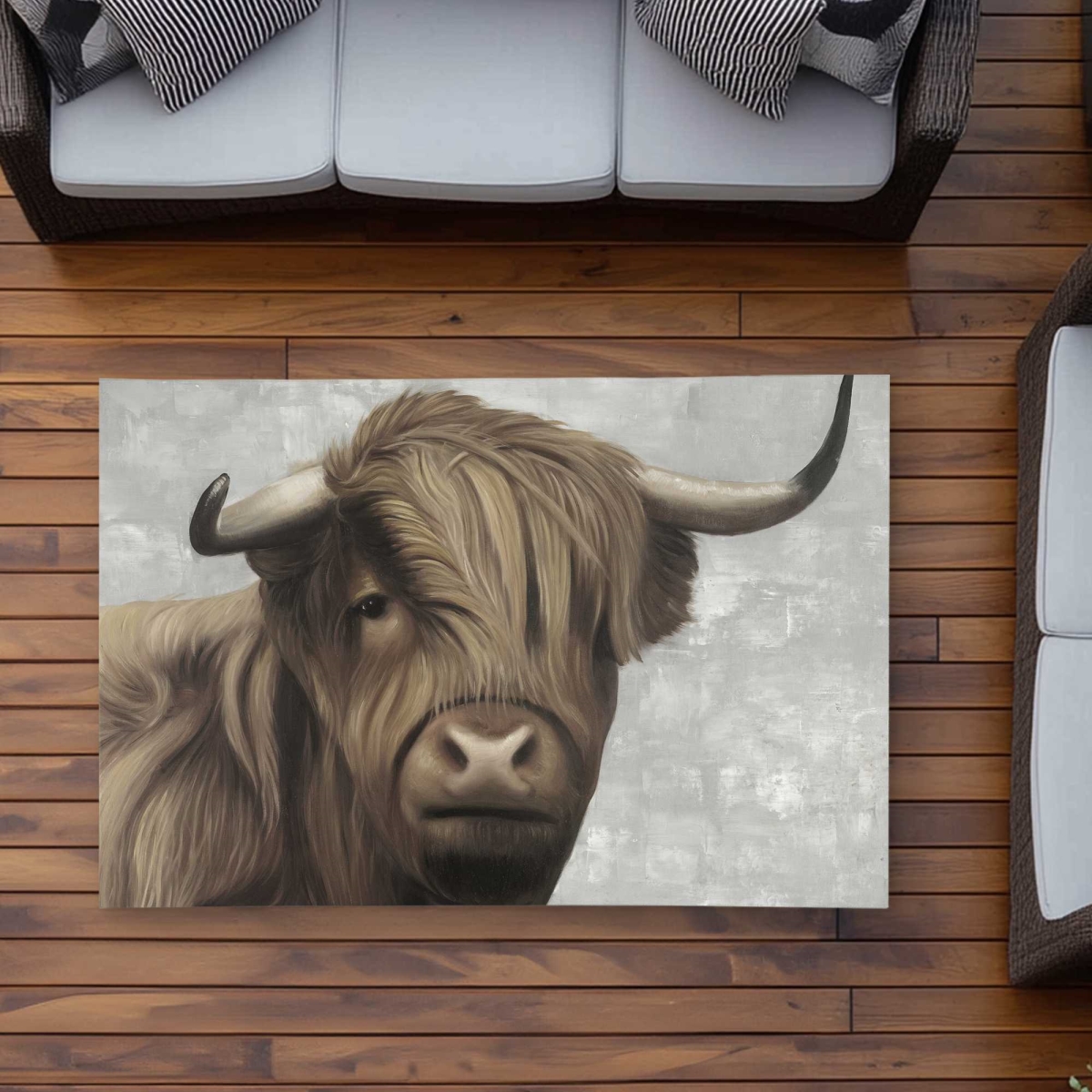 C1ROAR3529UJ58 3 x 5 ft. Desaturated Highland Cattle Gray Outdoor Rectangle Area Rug - Decor