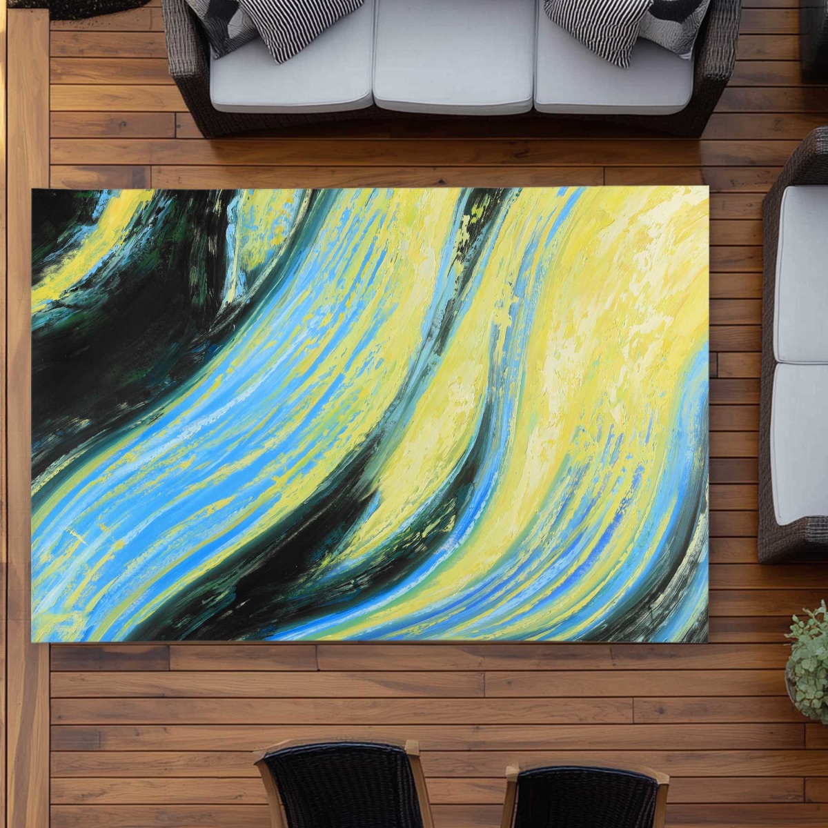 C1ROAR57BKUTLP 5 x 7 ft. Wavy Magical Liquid - Abstract Blue Outdoor Rectangle Area Rug