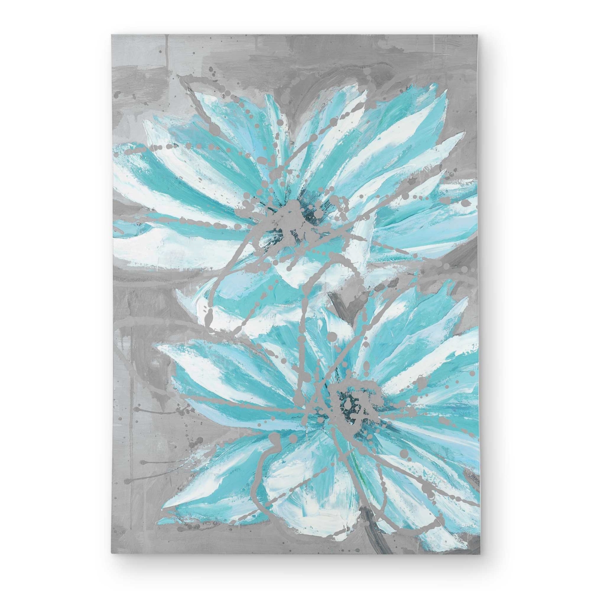 C1ROAR57ELJDIC 5 x 7 ft. Two Little Abstract Blue Flowers - Gray Outdoor Rectangle Area Rug