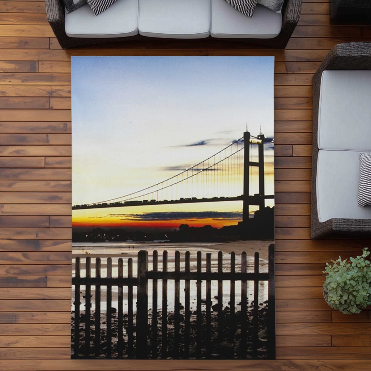 C1ROAR57JP00TR 5 x 7 ft. Bridge by Sunset - Hyperrealist Orange Outdoor Rectangle Area Rug