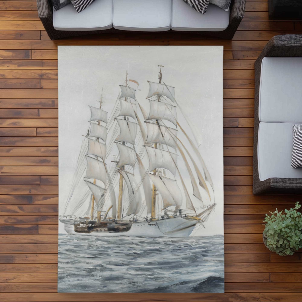 C1ROAR57PCX0P3 5 x 7 ft. Ship by A Cloudy Day - Waves Bathroom Outdoor Rectangle Area Rug