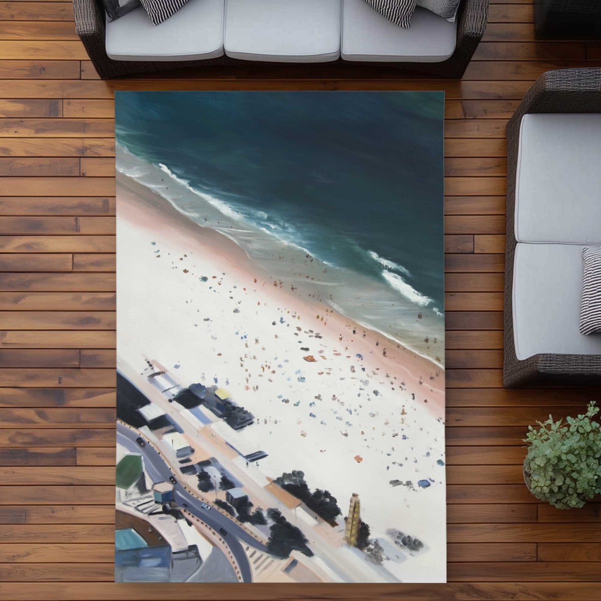 C1ROAR57T9F9U7 5 x 7 ft. Hot Day at the Beach Coastal Kitchen Outdoor Rectangle Area Rug