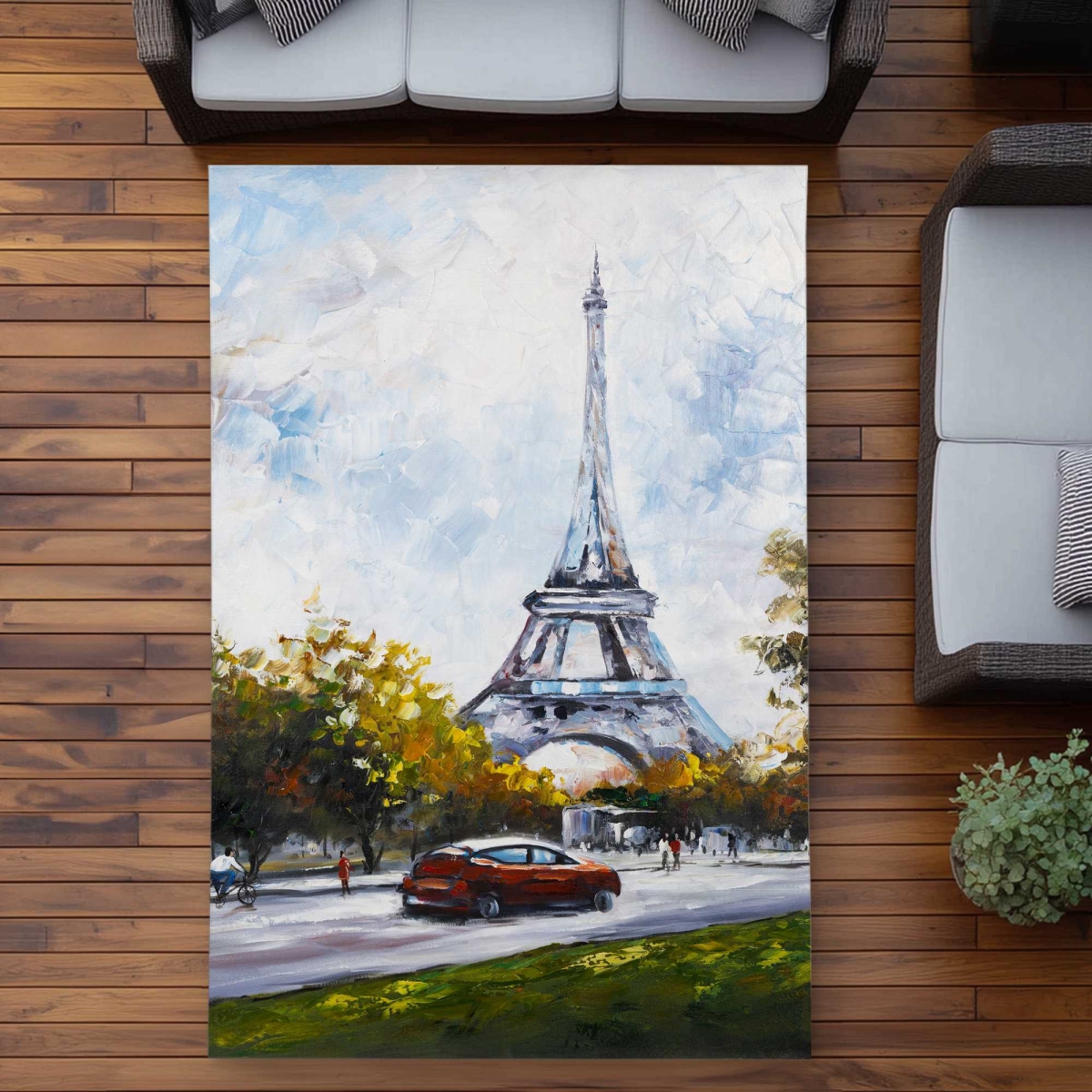 C1ROAR57X88Q2W 5 x 7 ft. Scenic Blue Outdoor Rectangle Area Rug - Driving Near The Eiffel Tower