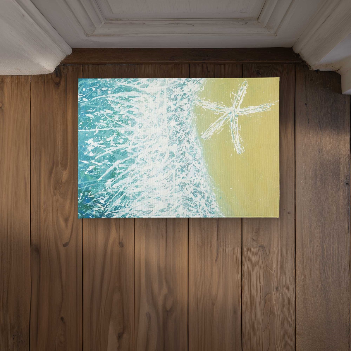 CODM1724TGRGIC 17 x 24 in. Right Side Seastar & Wave Turquoise Door Mat - Coastal