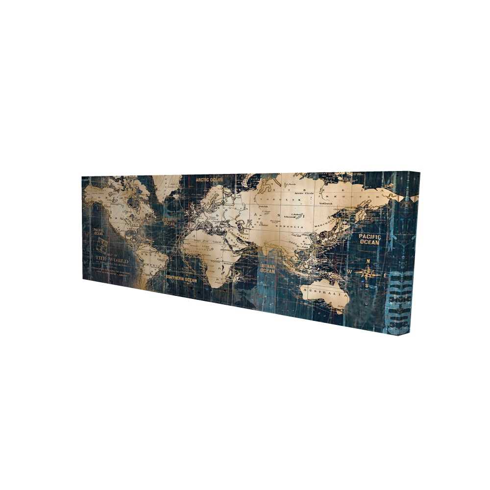 2080-2060-CI84 20 x 60 in. Abstract World Map Canvas - Satellite View Blueprints Decor
