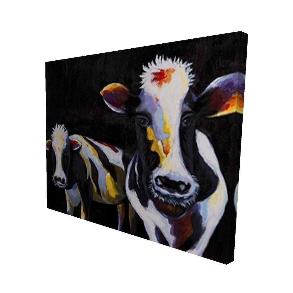 2080-4860-AN120 48 x 60 in. Two Funny Cows - White Rustic Canvas for Home Decor