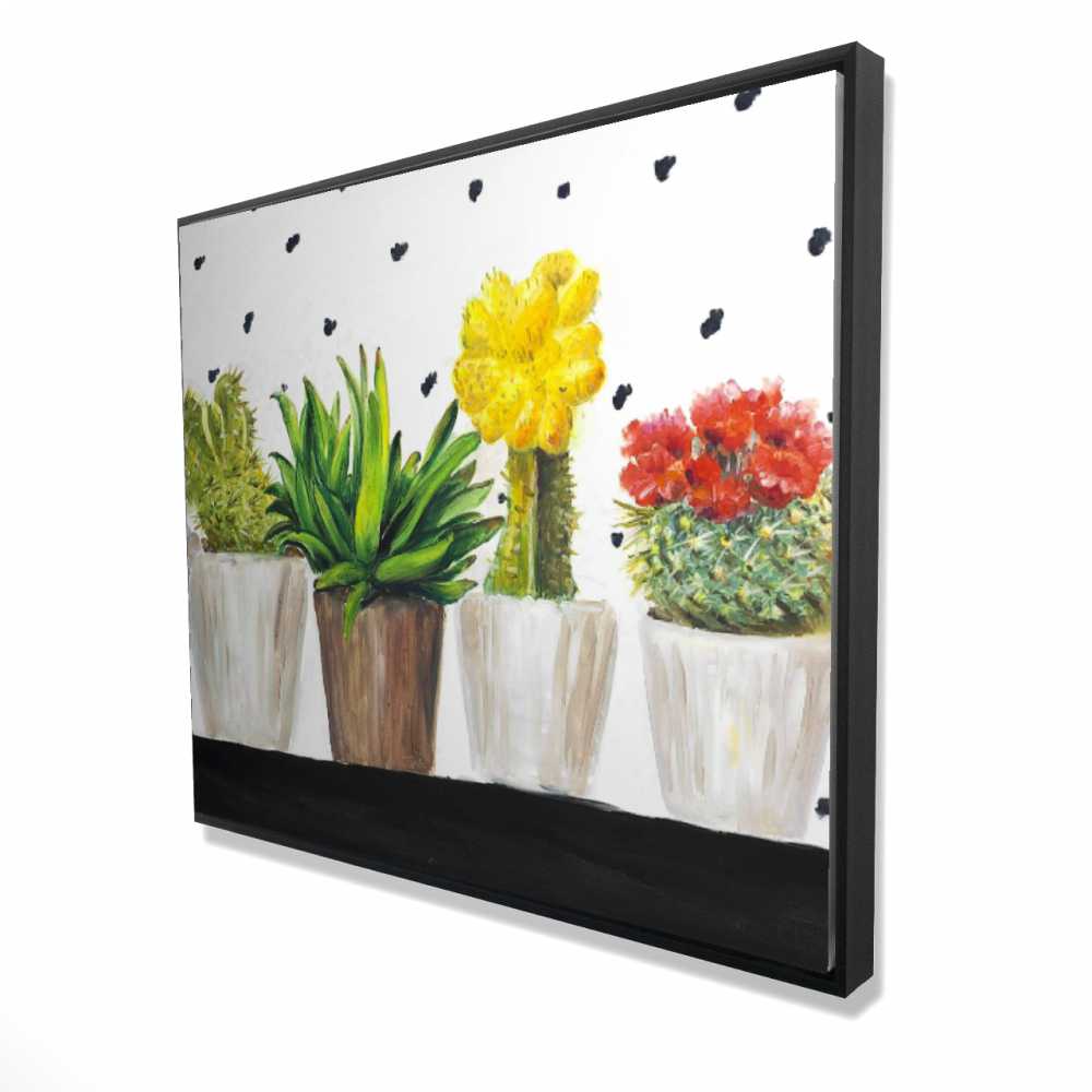 2081-4860-FL115 48 x 60 in. Small Cactus & Succulents - White Exotic Framed Canvas