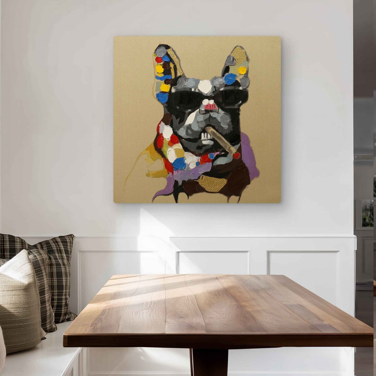 C1MP3232M0Z4B0 32 x 32 in. Abstract Smoking Dog - Contemporary Metal Print Wall Art for Man Cave