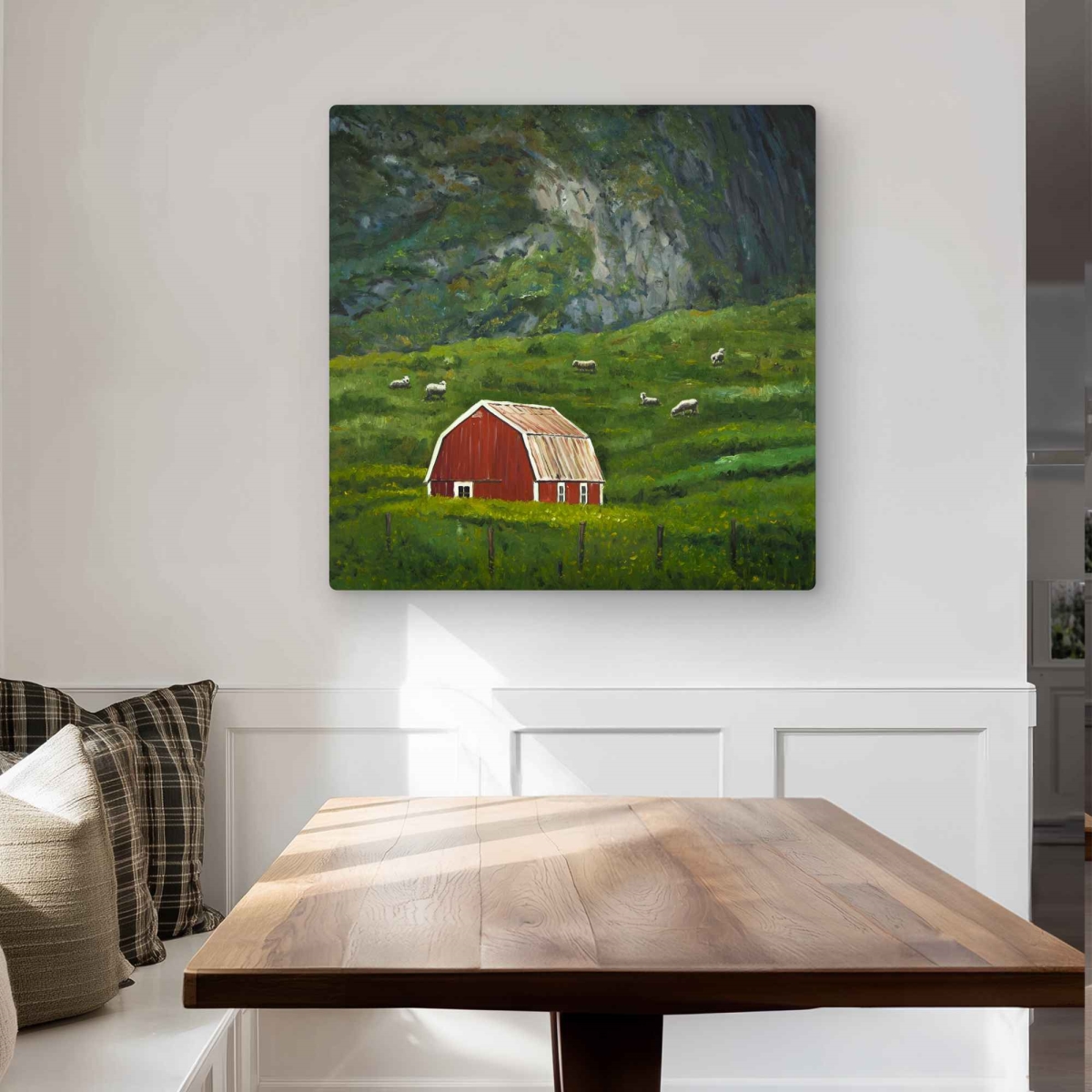 C1MP3232MDZMTB 32 x 32 in. Life in the Countryside - Green Kitchen Metal Print Wall Art - Decor