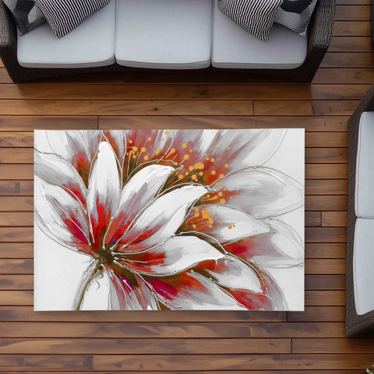 C1ROAR35OXYG8G 3 x 5 ft. Red Flower with Gold Center Rectangle Area Rug - Floral Bedroom Decor