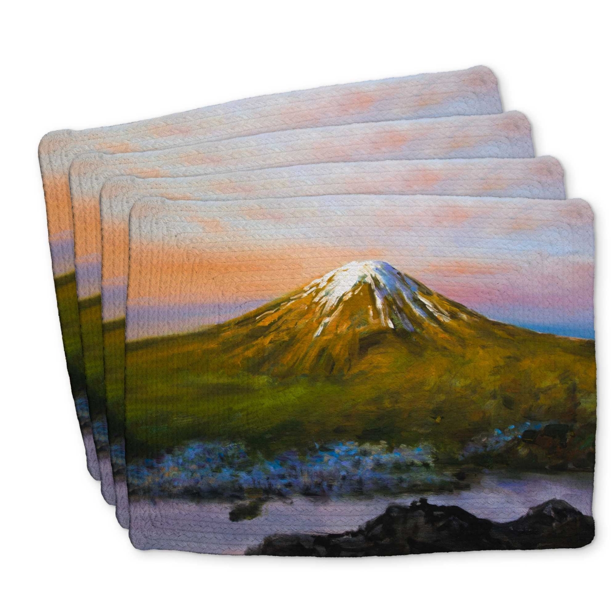 Picture of Begin Home Decor C4BP1418WMQ0BT 14 x 18 in. Landscape Mount Fuji Braided Polyester Placemat - Home Decor - Set of 4