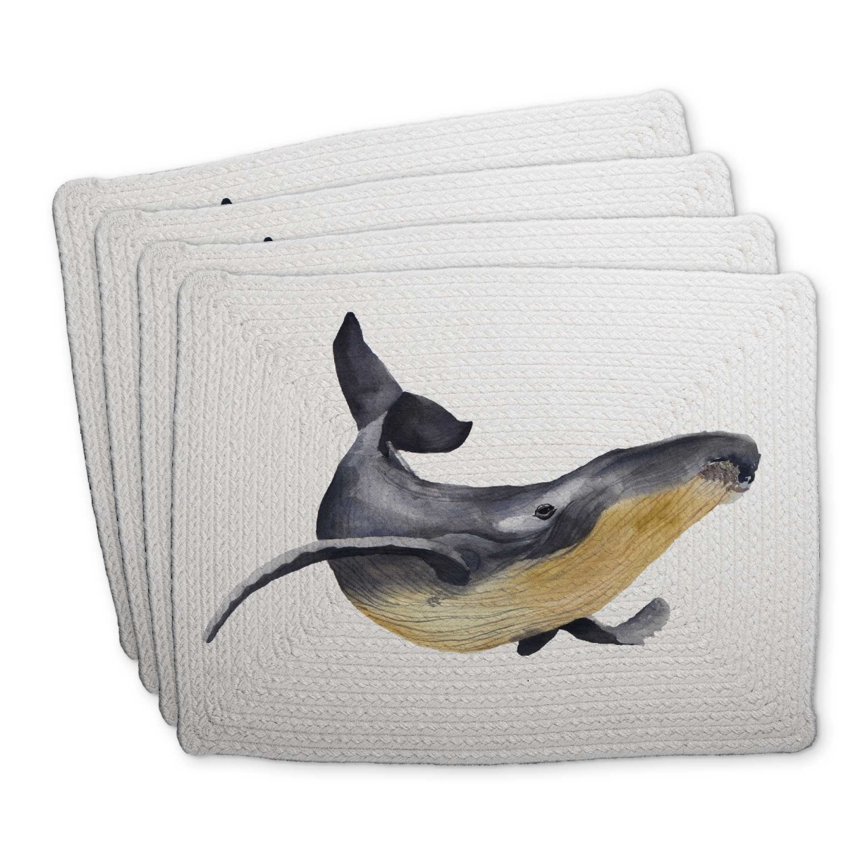 Picture of Begin Home Decor C4BP1418XM05SC 14 x 18 in. Watercolor Blue Whale Braided Polyester Placemat - Decor - Set of 4