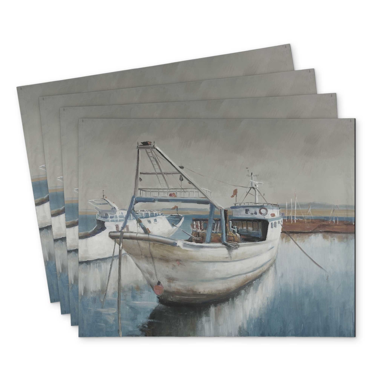 Picture of Begin Home Decor C4PP14180HQFDM 14 x 18 in. Fishing Boat Desaturated Polyester Placemat - Home Decor - Set of 4