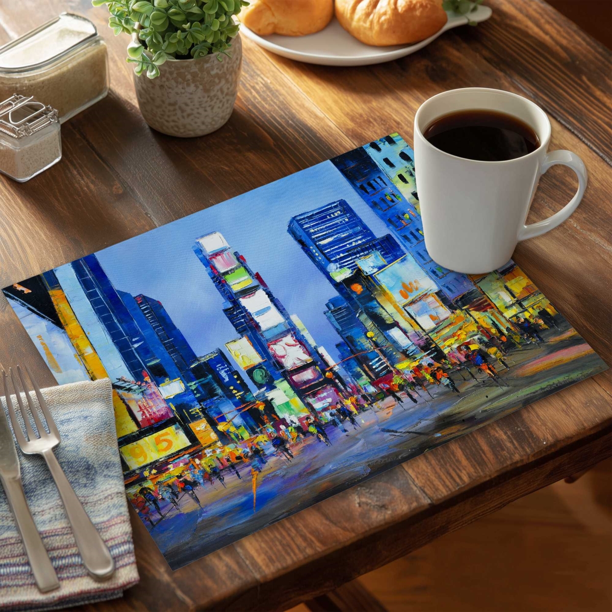 Picture of Begin Home Decor C4PP14181GV82C 14 x 18 in. Cityscape in Times Square - Polyester Placemat - Set of 4
