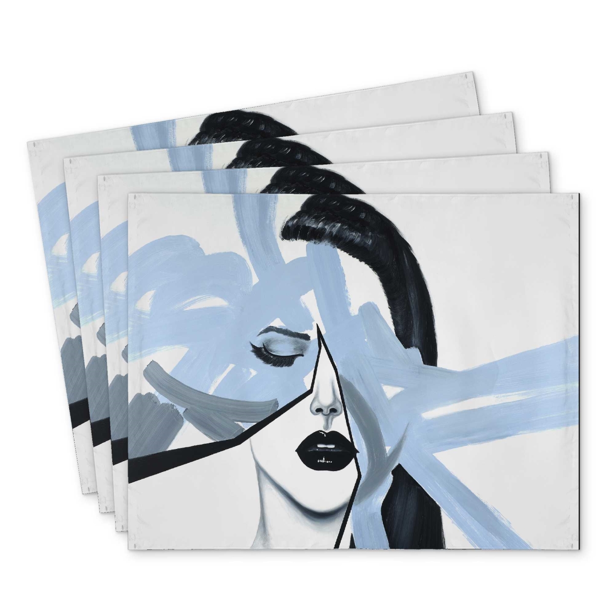Picture of Begin Home Decor C4PP14184C8AH2 14 x 18 in. Abstract Blue Woman Portrait - Polyester Placemat - Set of 4