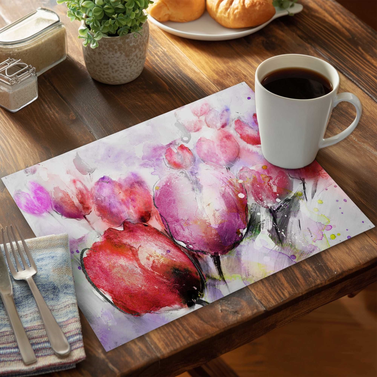 Picture of Begin Home Decor C4PP141880CJHO 14 x 18 in. Abstract Blurry Tulips Polyester Placemat - Decor Accent - Set of 4