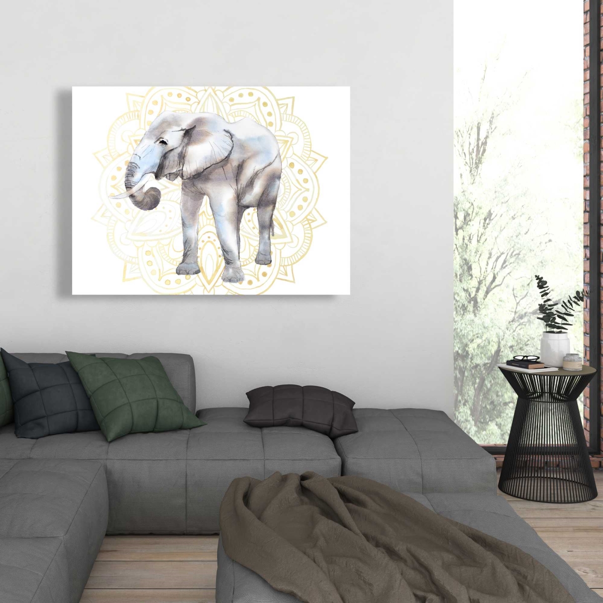 C1RC36486BQ5KZ 36 x 48 in. Elephant on Mandalas Pattern - Gray Office Canvas Decor