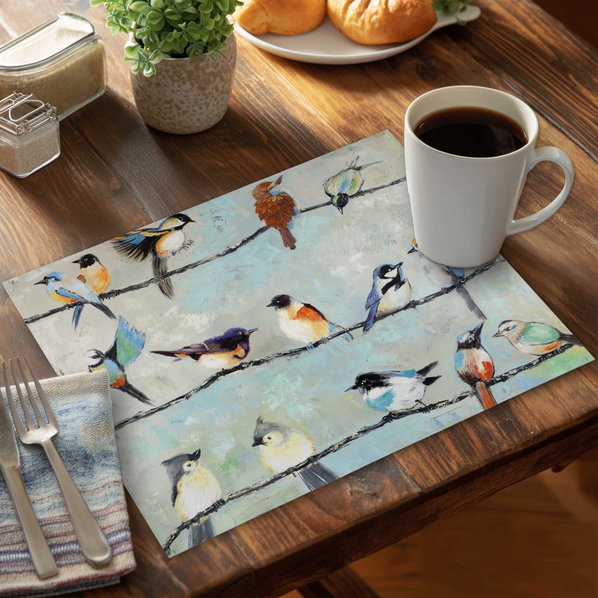 Picture of Begin Home Decor C4PP1418AIF2QG 14 x 18 in. Small Colorful Birds Polyester Placemat - Home Decor Accent - Set of 4