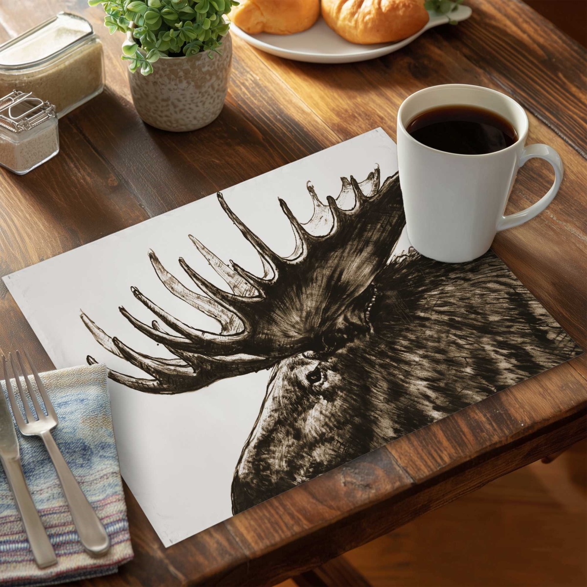 Picture of Begin Home Decor C4PP1418CBIGBJ 14 x 18 in. Moose Plume Sepia Polyester Placemat - Home Decor Accent - Set of 4