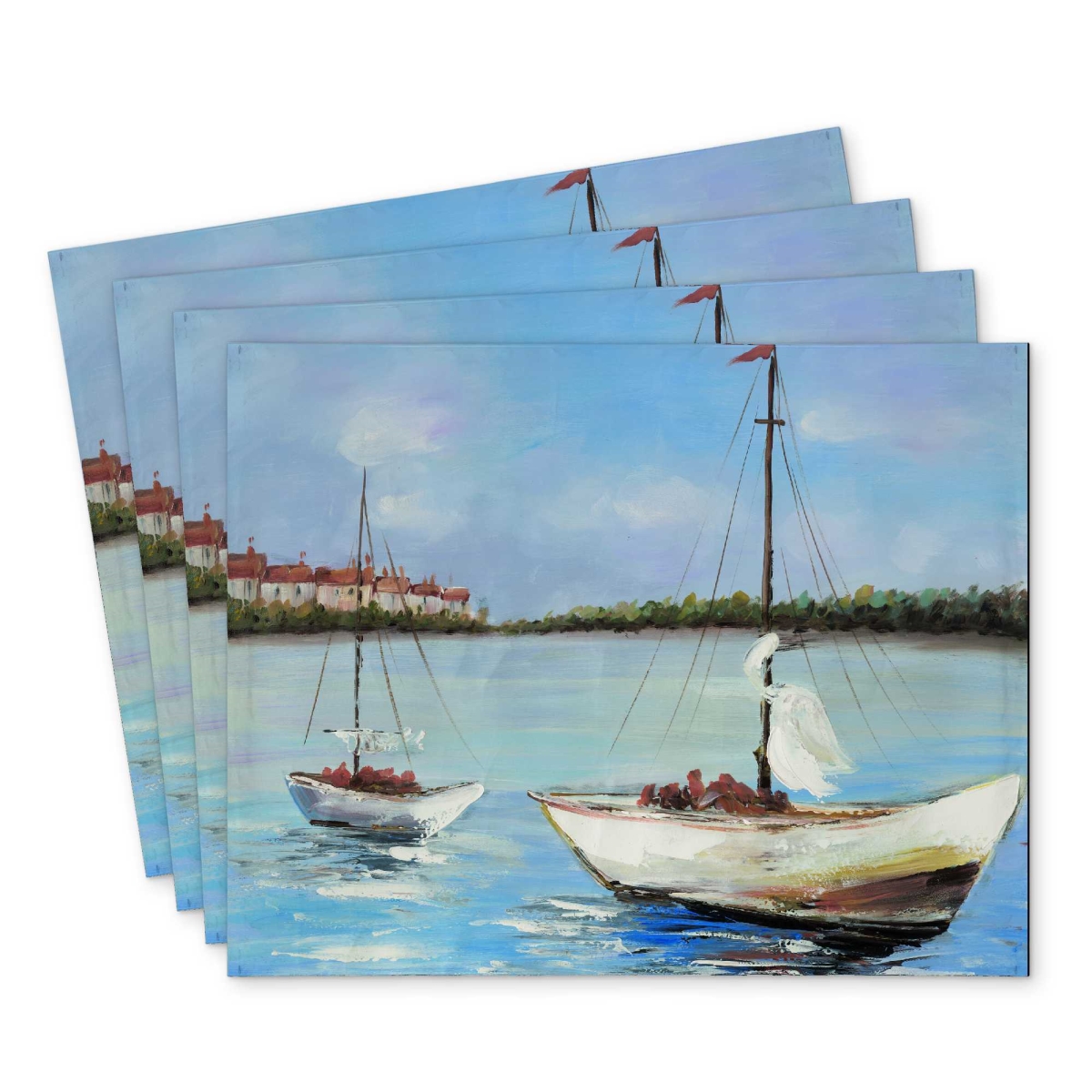 Picture of Begin Home Decor C4PP1418DOIQD7 14 x 18 in. Two Boats Sailing Polyester Placemat - Home Decor Accent - Set of 4
