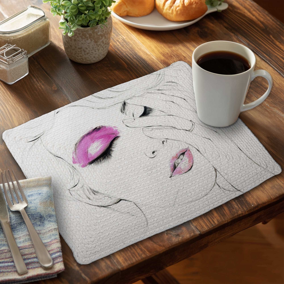 Picture of Begin Home Decor C4BP1418YS77ZE 14 x 18 in. Pink Makeup Braided Polyester Placemat for Home Decor - Set of 4