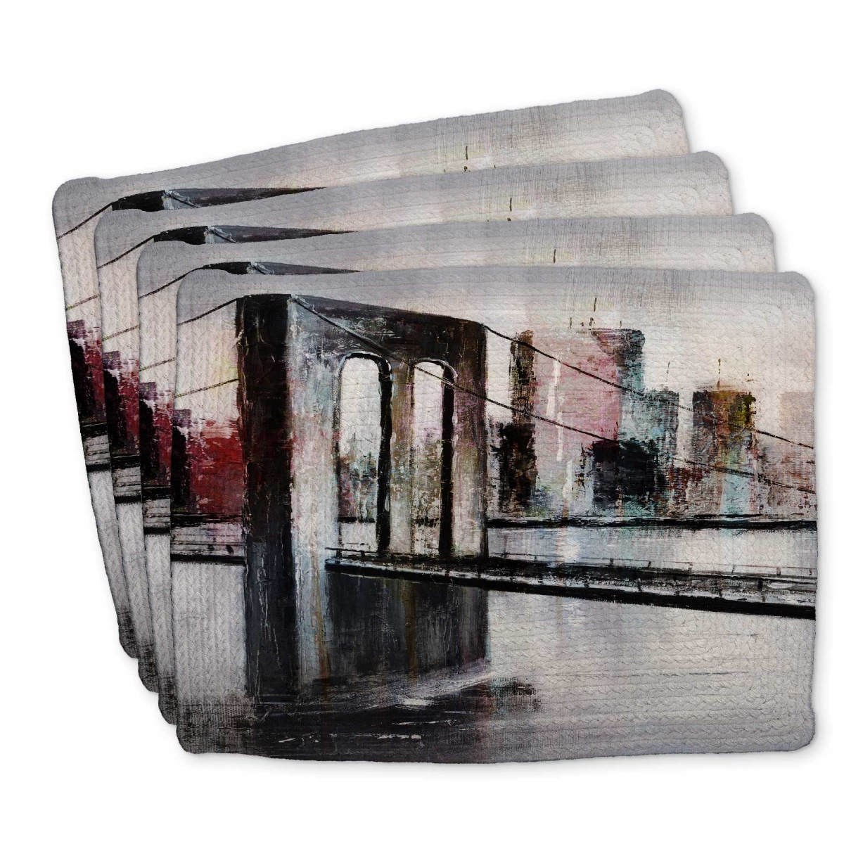 Picture of Begin Home Decor C4BP1418ZSA3BE 14 x 18 in. Abstract Bridge Cityscape - Braided Polyester Placemat - Set of 4