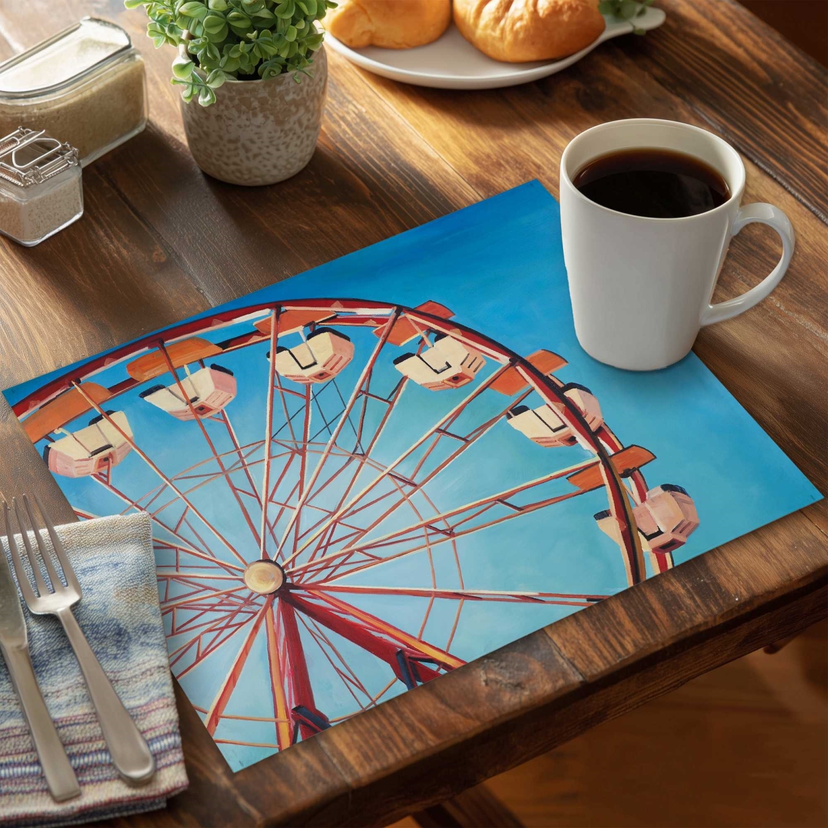 Picture of Begin Home Decor C4PP14182BU3DO 14 x 18 in. Ferris Wheel Placemat - Beautiful Day Home Decor Polyester - Set of 4