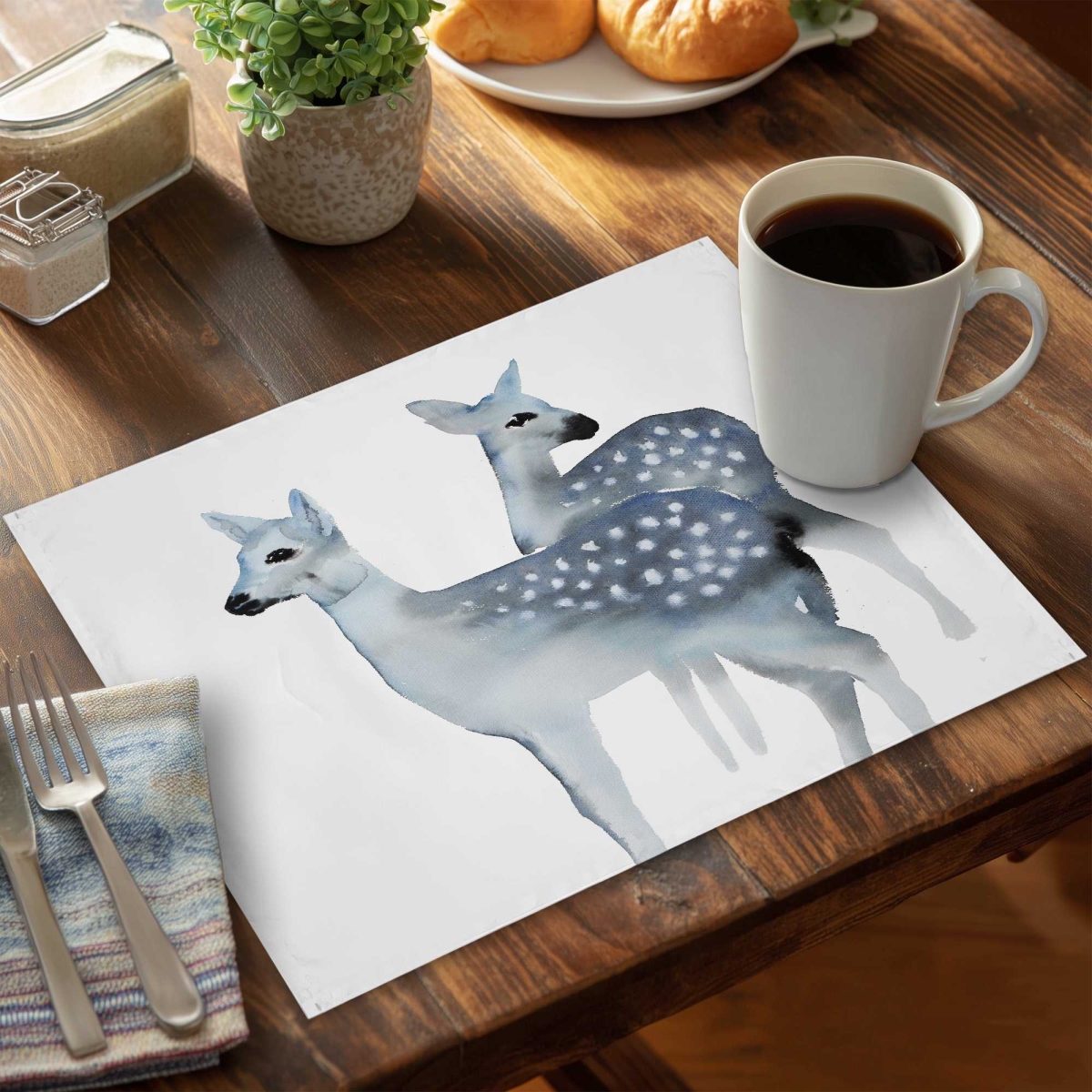 Picture of Begin Home Decor C4PP14185HJ71G 14 x 18 in. Blue Fawns Polyester Placemat - Stylish Home Decor Accessory - Set of 4