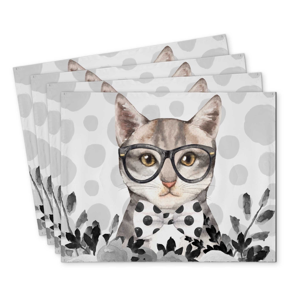Picture of Begin Home Decor C4PP1418D8BLDP 14 x 18 in. Geek Cat Polyester Placemat for Stylish Decor - Fun Design - Set of 4