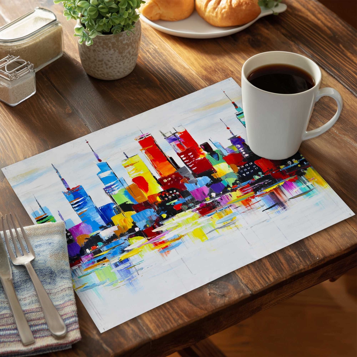 Picture of Begin Home Decor C4PP1418EHI91G 14 x 18 in. Abstract & Colorful City Polyester Placemat - Home Decor - Set of 4