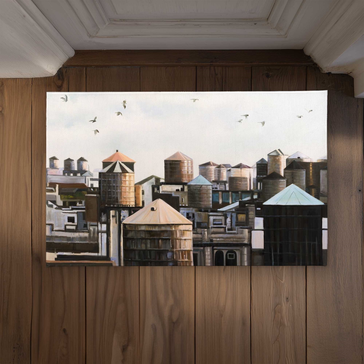 CODM2134YN2TEH 21 x 34 in. Water Towers with Birds - Building Cities Door Mat