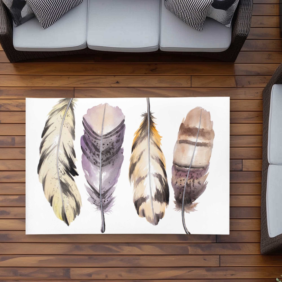 C1ROAR35SG2U79 3 x 5 ft. Purple Feather Set - Beige Animals Outdoor Rectangle Area Rug
