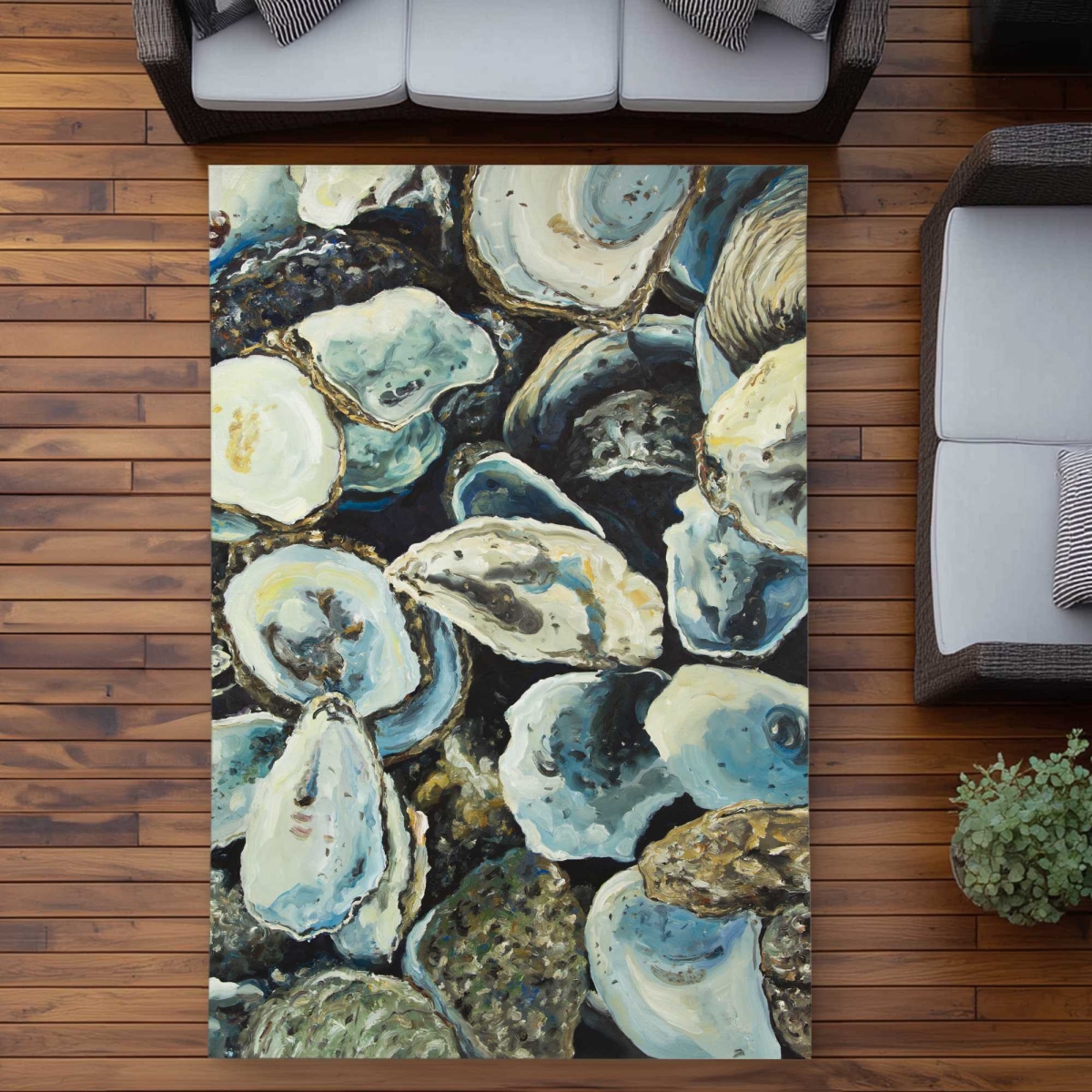 C1ROAR570EGBMU 5 x 7 ft. Oyster Shells Outdoor Rectangle Area Rug - Marine Decor for Home
