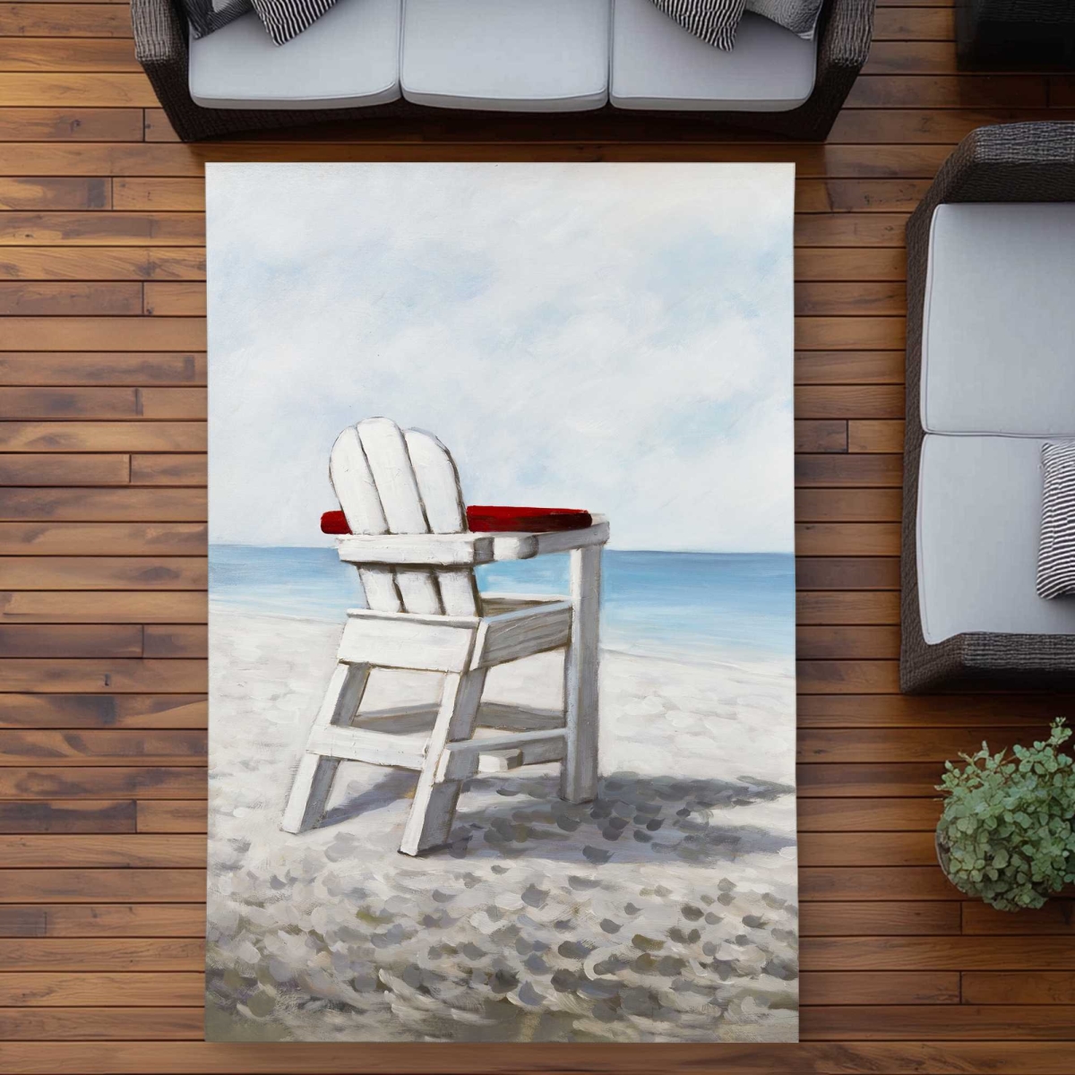 C1ROAR571U10PA 5 x 7 ft. White Beach Chair - Contemporary Outdoor Rectangle Area Rug