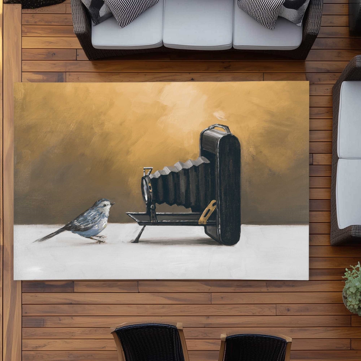 C1ROAR573Z8BI9 5 x 7 ft. Old Camera with Bird - Bedroom Animals Outdoor Rectangle Area Rug