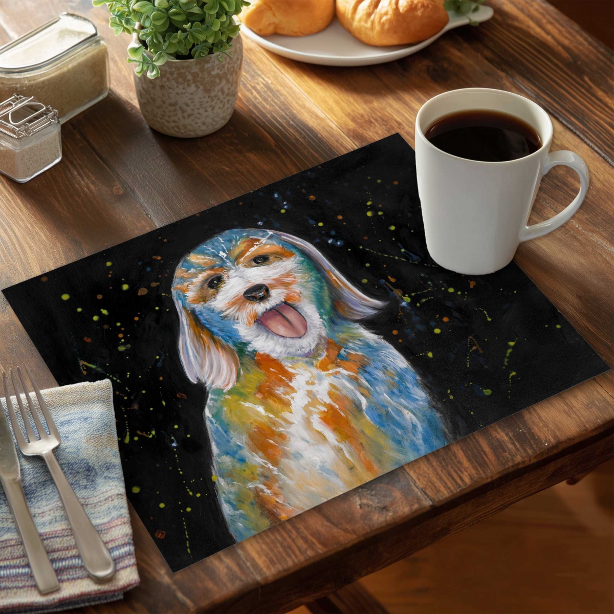 Picture of Begin Home Decor C6PP141820RSUS 14 x 18 in. Abstract Labradoodle Polyester Placemat - Home Decor Accent - Set of 6