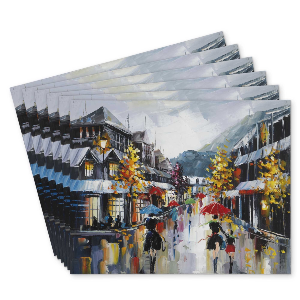 Picture of Begin Home Decor C6PP14182TRW7T 14 x 18 in. Passersby in the Street Polyester Placemat - Fall Home Decor - Set of 6