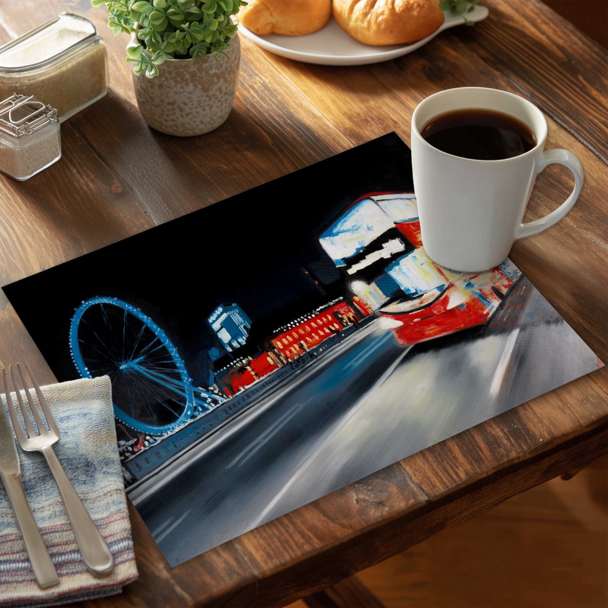 Picture of Begin Home Decor C6PP1418651KDX 14 x 18 in. Bus Travel by Night - Polyester Placemat for Home Decor - Set of 6
