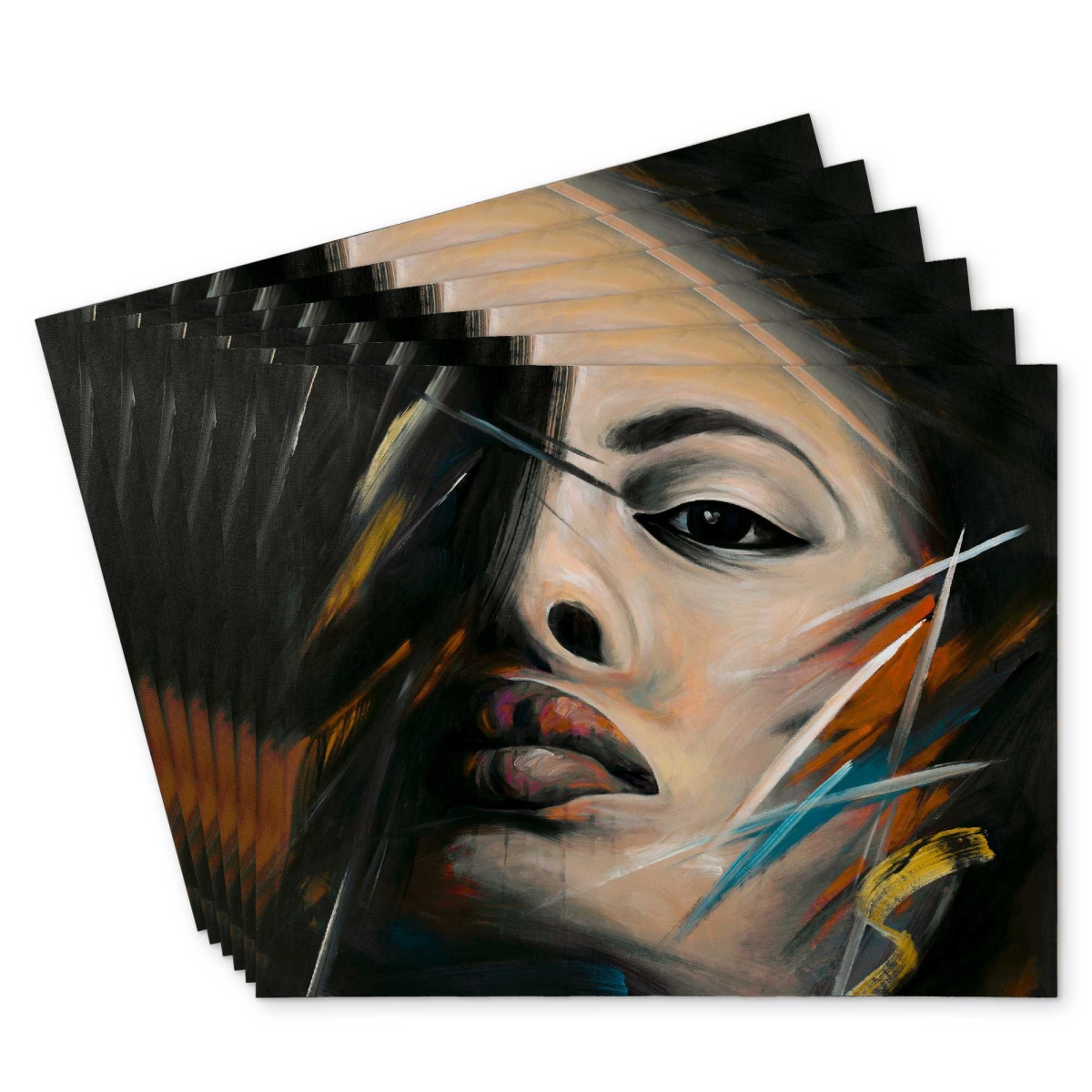 Picture of Begin Home Decor C6PP141897D01S 14 x 18 in. Abstract Woman Portrait Polyester Placemat - Home Decor - Set of 6