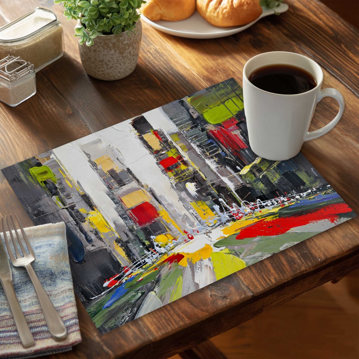 Picture of Begin Home Decor C6PP1418LVONJN 14 x 18 in. Abstract Texturized Cityscape Polyester Placemat - Decor - Set of 6