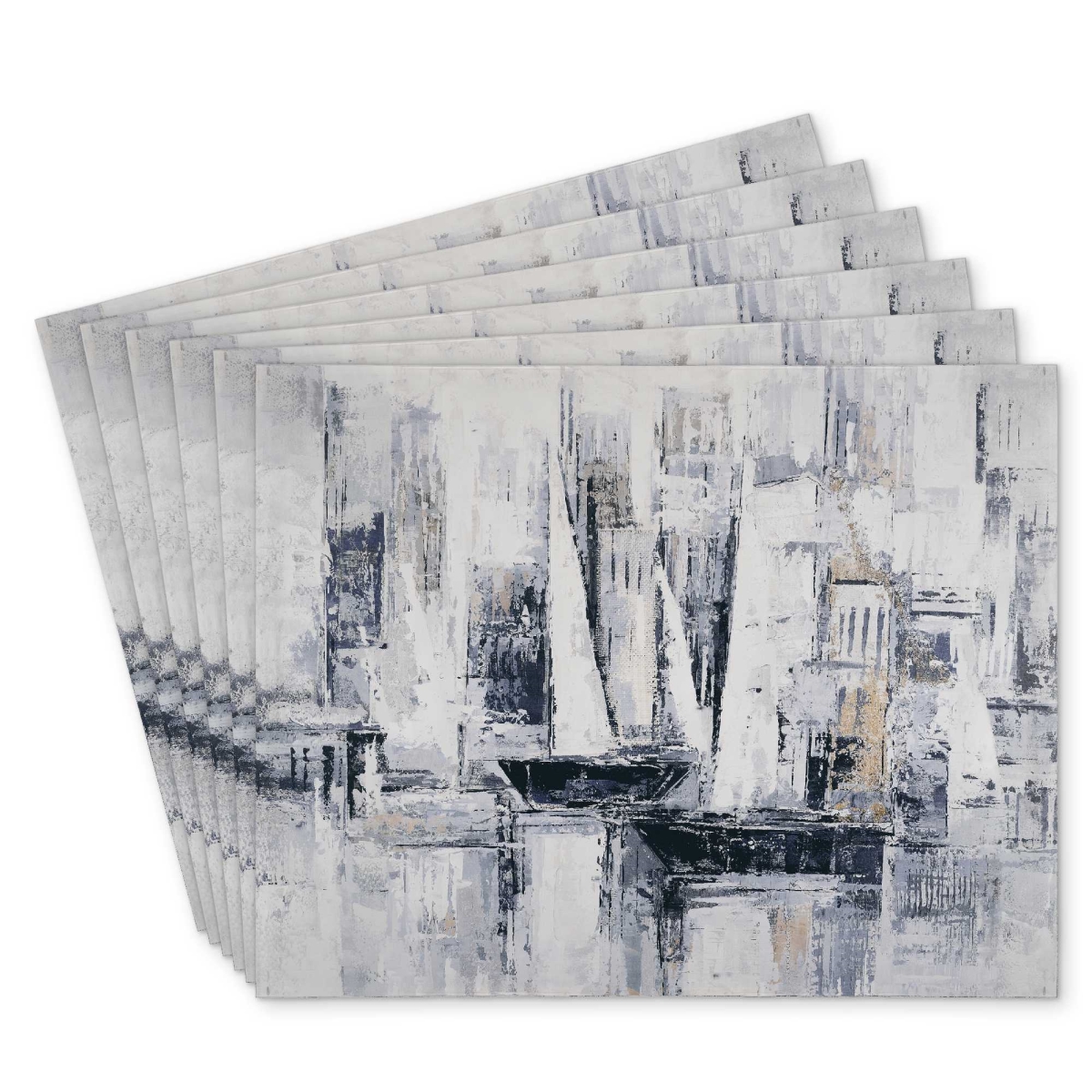 Picture of Begin Home Decor C6PP1418NIIM2D 14 x 18 in. Industrial Style Sailboats Polyester Placemat - Home Decor - Set of 6
